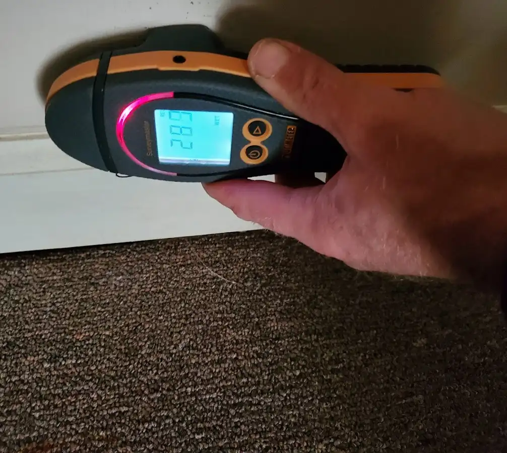 Moisture detection at baseboard during Sewage Cleanup & Sanitation in Arlington